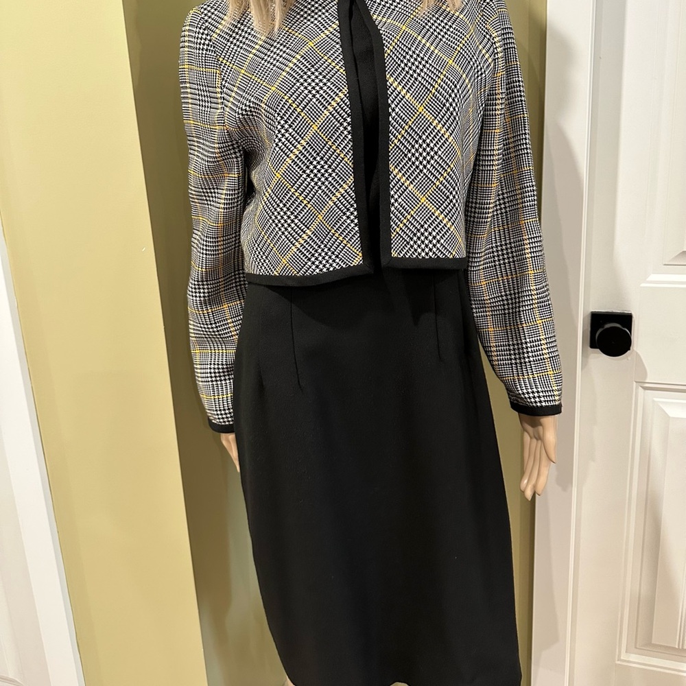 Vintage Leslie Fay Black and White Houndstooth Jacket Dress